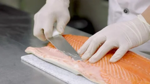 Peeling fish fillets with a knife Stock-Footage 150026746