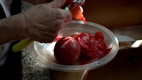 Peeling Fresh Tomatoes for Cooking. Stock Footage 296920109