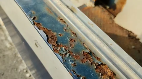 Peeling iron paint. it is caused by exposure to sunlight Stock Footage 293667276