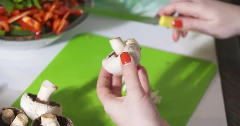 Peeling Mushrooms for Cooking Video stock 304877797