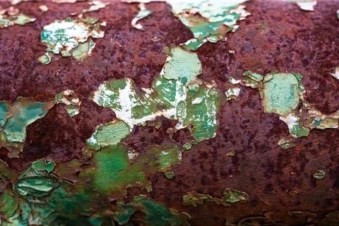 Peeling Paint and Rust Texture with Green and Brown Tones Stock Photos