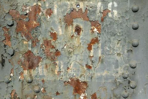 Peeling paint rust texture grunge background of a grey white painted vintage Stock Photos