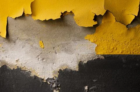 Peeling Paint Texture: Abstract Yellow, Gray, and Black Wall Stock Photos