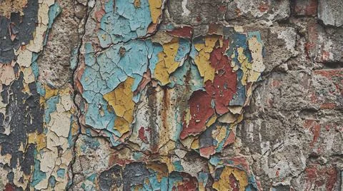 Peeling Paint Texture on Old Brick Wall Background. Fotos Stock