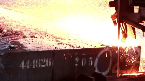 Peeling of slab, Flakes flame by blowing gas. Stock Footage 48412075