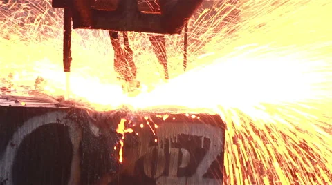 Peeling of slab, Flakes flame by blowing gas. Stock Footage 48415551
