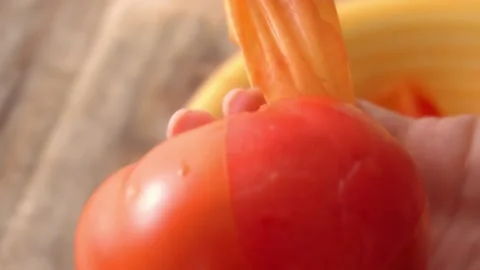 Peeling Tomato Skin. Stock Footage 255664426