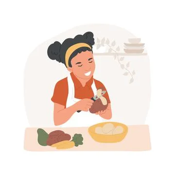 Peeling vegetables isolated cartoon vector illustration. Ilustración de archivo