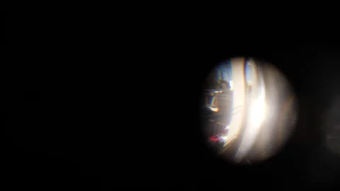 Peep hole view from the right to the left of the skyline in downtown Nashvill Stock Footage 83022020