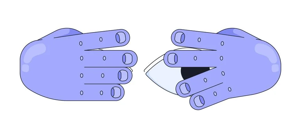 Peeping eye between hands 2D cartoon clip art Stock Illustration