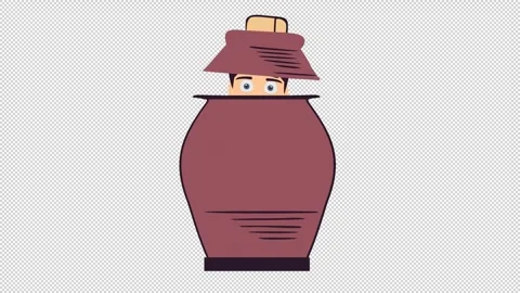 Peeping Man. Animated Character in a Clay Pot Stock Footage 326768337