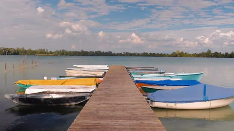 Peer with boats tied to it 2 Stock Footage 146629348