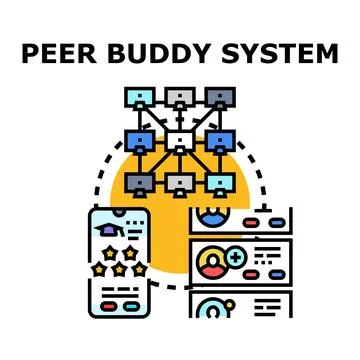 Peer buddy system concept illustrating mentorship and social support Stock Illustration