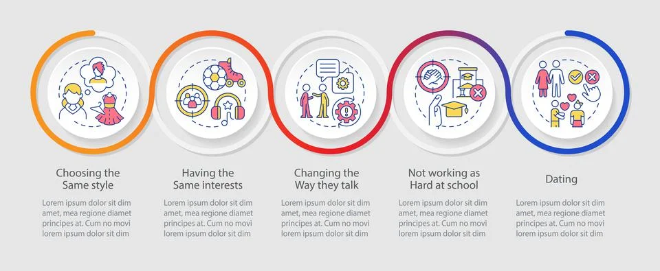 Peer influence on teenage behavior loop infographic template Stock Illustration
