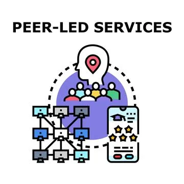 Peer led services concept with group and network Ilustração Stock