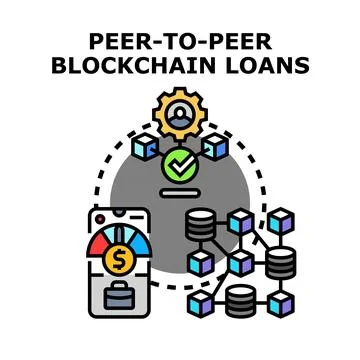 Peer to peer blockchain loans and financial technology concept Ilustração Stock