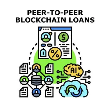 Peer to peer blockchain loans network managing digital credit Stock Illustration