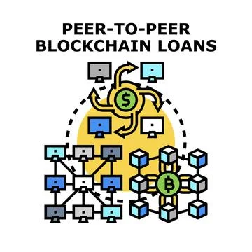 Peer to peer blockchain loans network illustration concept Stock Illustration