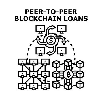 Peer to peer blockchain loans network illustration concept Ilustração Stock
