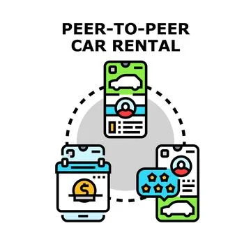 Peer to peer car rental app connecting users Stock Illustration
