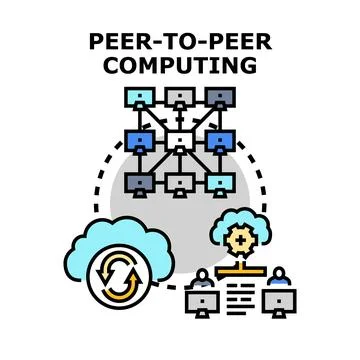 Peer to peer computing network sharing resources concept Stock Illustration