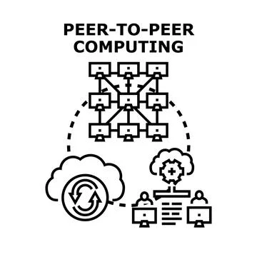 Peer to peer computing network sharing resources concept イラスト素材