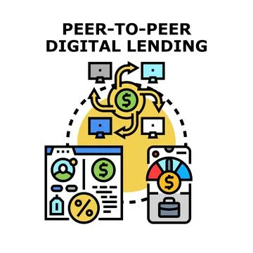 Peer to peer digital lending financial technology network Stock Illustration
