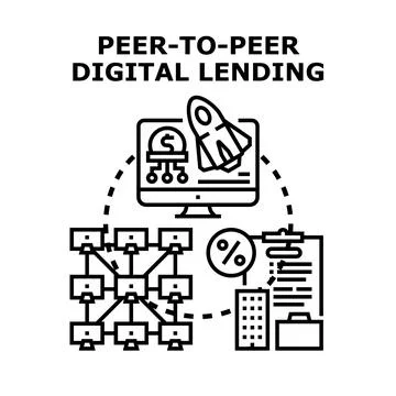 Peer to peer digital lending transaction process diagram Ilustração Stock
