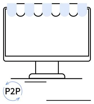 Peer-to-Peer E-Commerce Concept with Computer Screen and Storefront Graphic Ilustração Stock