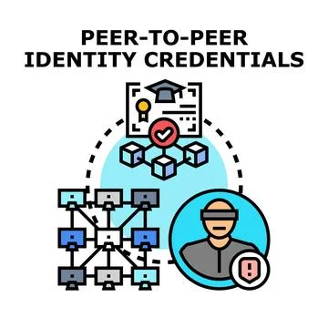 Peer to peer identity credentials distributed using blockchain technology Stock Illustration