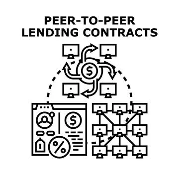 Peer to peer lending contracts online with financial network Stock Illustration
