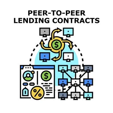 Peer to peer lending contracts online with financial network イラスト素材