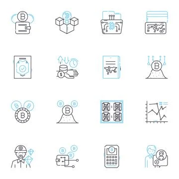 Peer-to-Peer lending linear icons set. Investment, Borrowing, Crowdfunding Stock Illustration