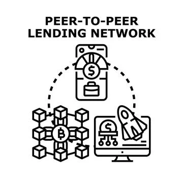 Peer to peer lending network concept via blockchain technology Stock Illustration