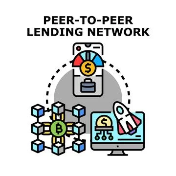 Peer to peer lending network concept via blockchain technology Stock Illustration