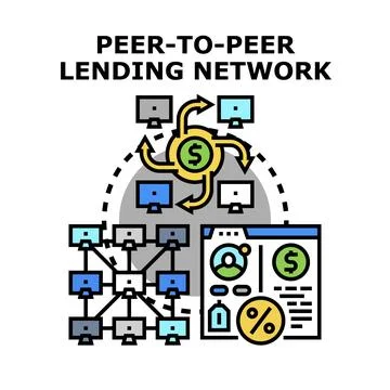Peer to peer lending network connecting borrowers and lenders Stock Illustration