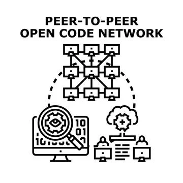 Peer to peer open code network concept illustration Ilustração Stock