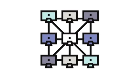 Peer to peer p2p nodes decentralized application color icon animation Stock Footage 326108202
