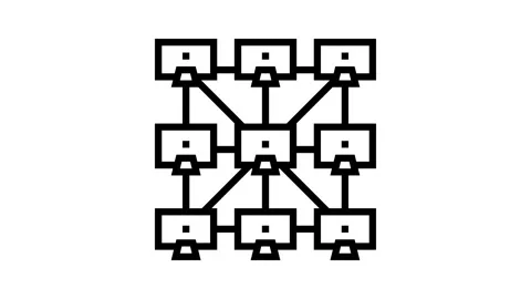Peer to peer p2p nodes decentralized application line icon animation Stock Footage 326125719