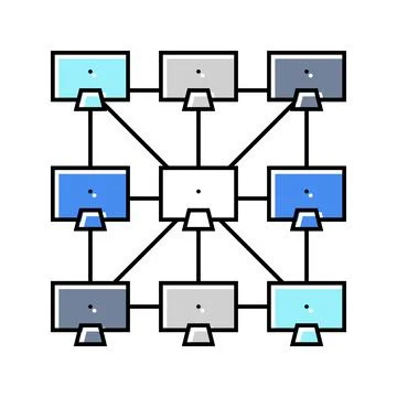 Peer to peer p2p nodes decentralized application color icon vector illustrati Illustrazione stock
