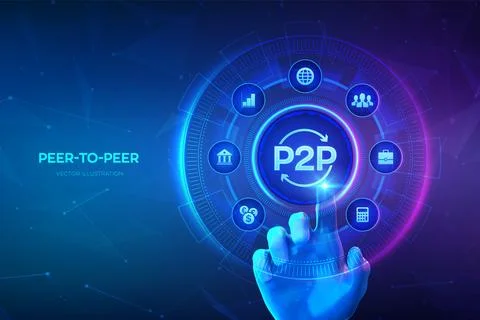 Peer to peer. P2P payment and online model for support or transfer money. Pee Stock Illustration