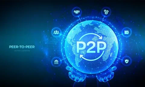 Peer to peer. P2P payment and online model for support or transfer money. P.. Stock Illustration