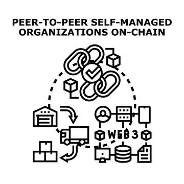 Peer to peer self managed organizations on chain concept Ilustração Stock