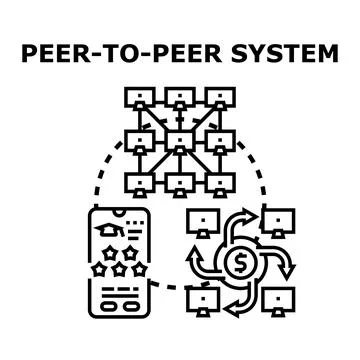 Peer to peer system connecting decentralized network nodes Stock Illustration