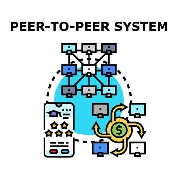 Peer to peer system connecting decentralized network nodes Stock Illustration