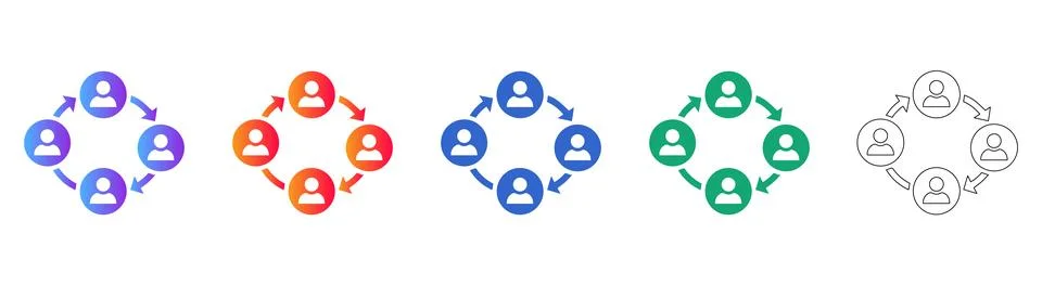 Peer to Peer Teamwork &amp; Collaboration Icons Set Stock Illustration