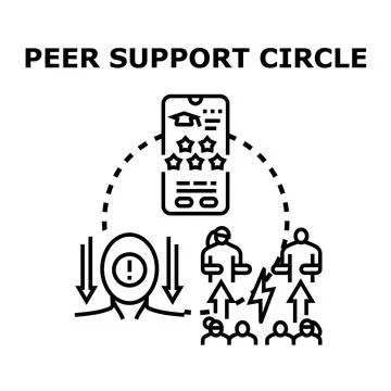 Peer support circle providing online assistance and guidance Stock Illustration