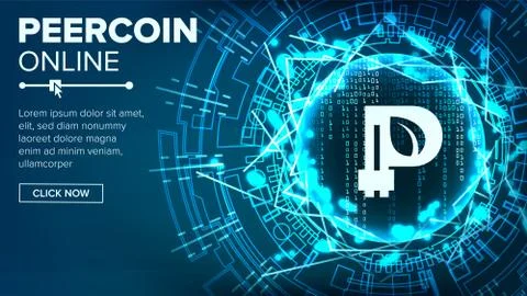 Peercoin Abstract Technology Background Vector. Binary Code. Fintech Blockchain Stock Illustration