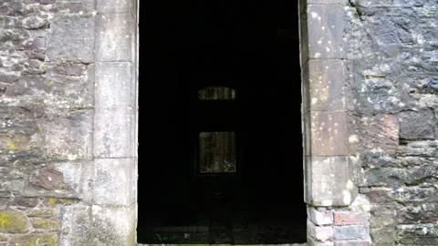 Peering Through Hollow Window - Carmichael House Ruins - 4K Stock Footage 256038658