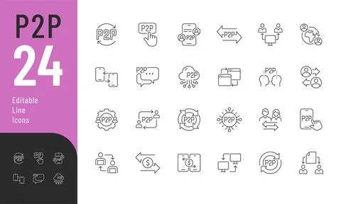 Peet to Peer Line Editable Icons set. Stock Illustration
